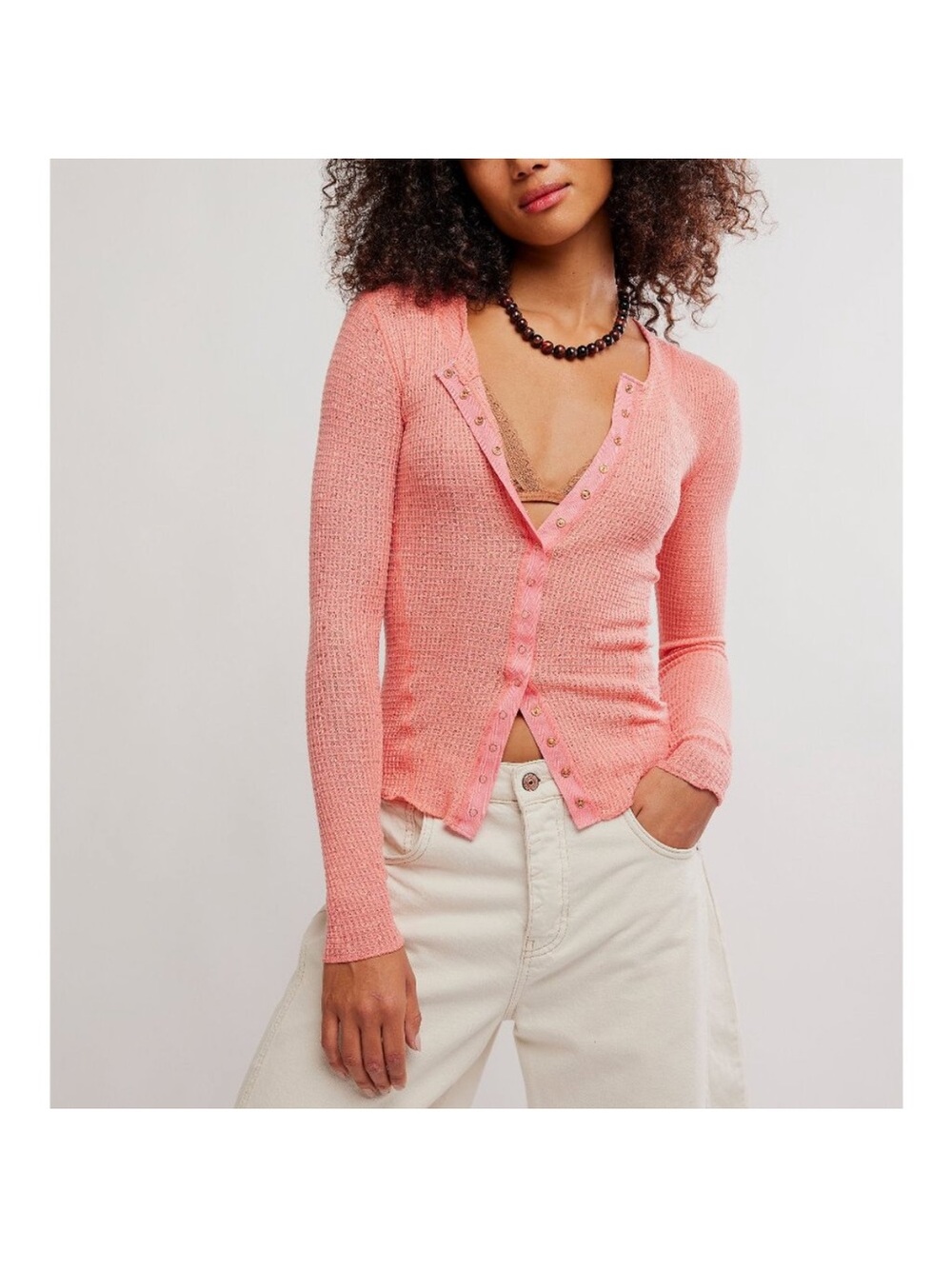 Intimately free people going places waffle knit cardigan L